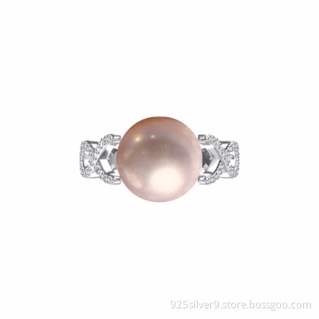 Customized manufacture colour 925 sterling silver ring with CZ&fresh water pearl